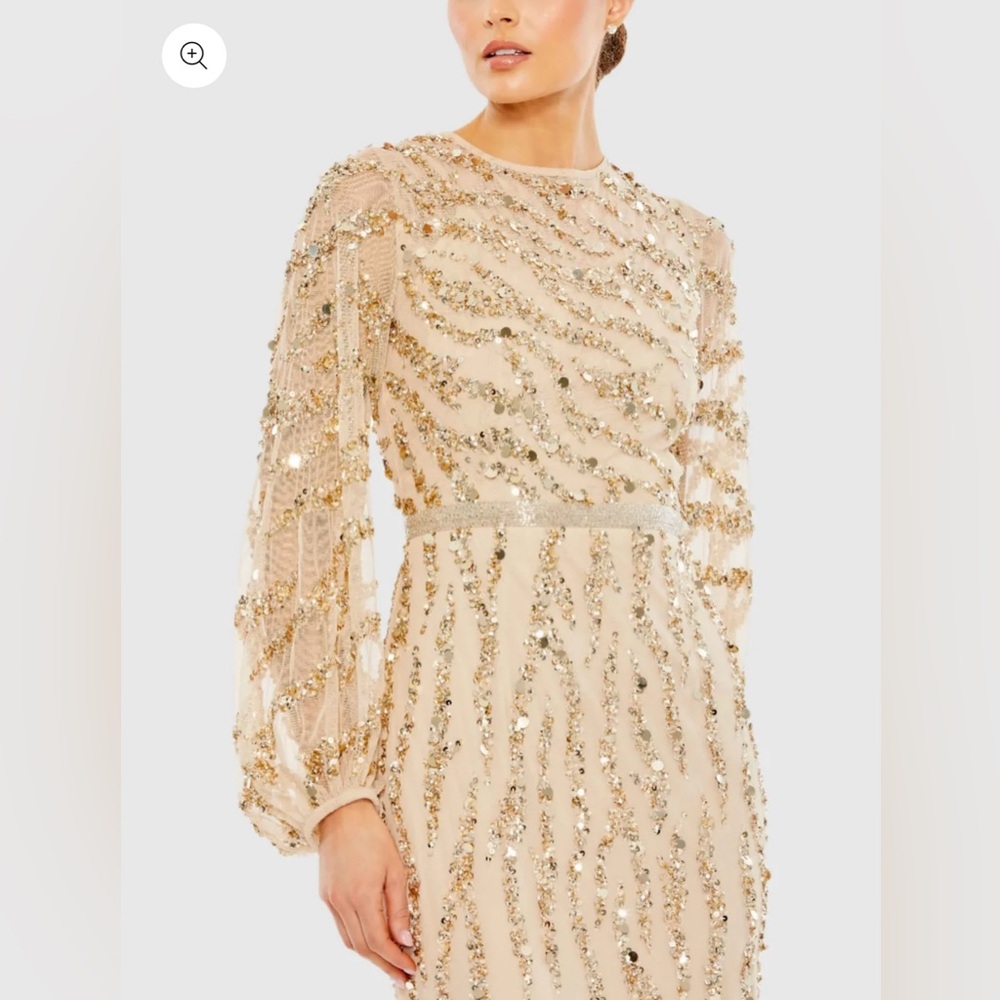 New Mac Duggal Gold Embellished High Neck Puff Sleeve Trumpet Gown size 12 - Picture 2 of 13